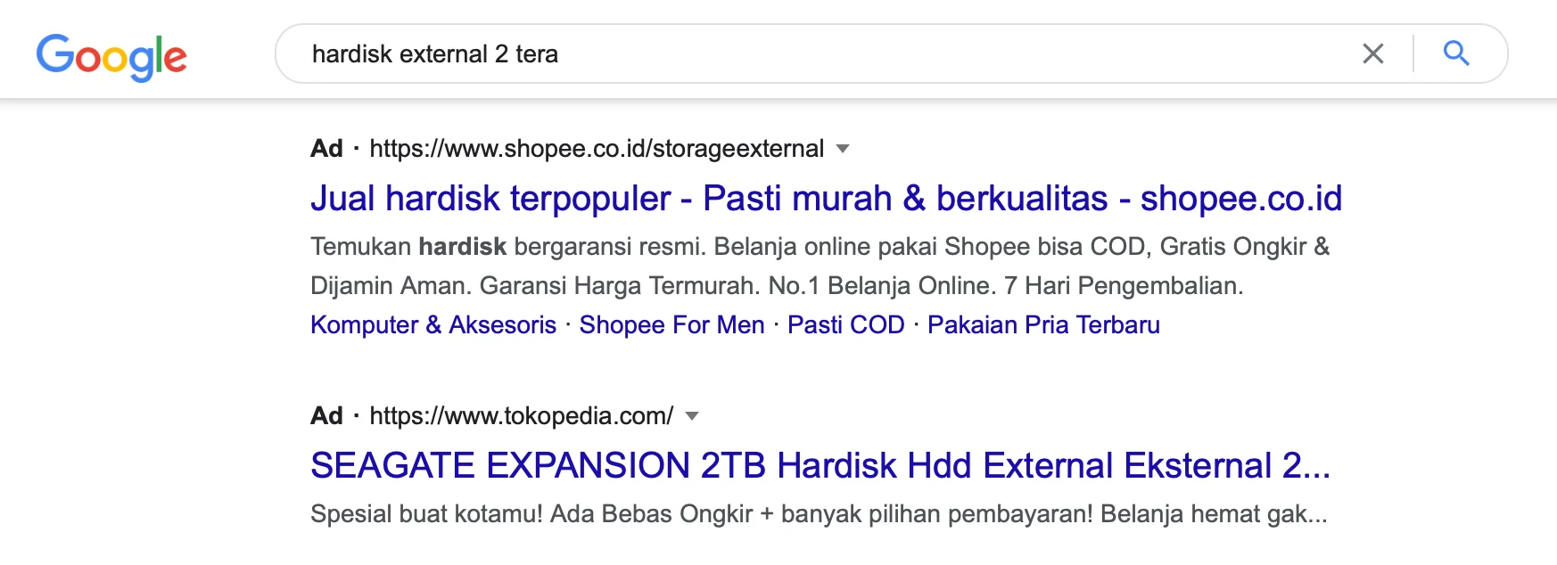 Iklan Google Hardisk External